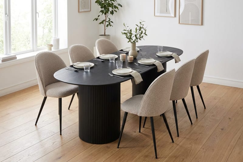 Kopparbo Spisebordssæt 220 cm ovalt med 6 Nibe Plus Spisestole - Sortlaseret eg - Møbler - Borde - Spisebordssæt