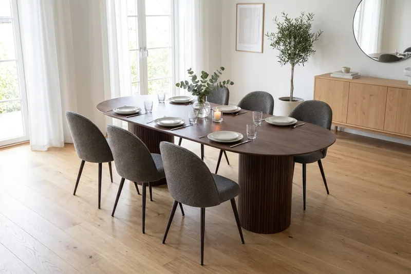 Kopparbo Spisebordssæt 220 cm ovalt med 6 Nibe Plus Spisestole - Valnød - Møbler - Borde - Spisebordssæt
