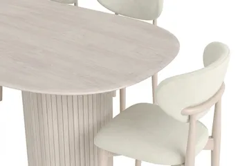 Kopparbo Spisebordssæt ovalt 220 cm Hvidlaseret med 6 Molly Spisestole - Hvidlaseret eg - Møbler - Borde - Spisebordssæt