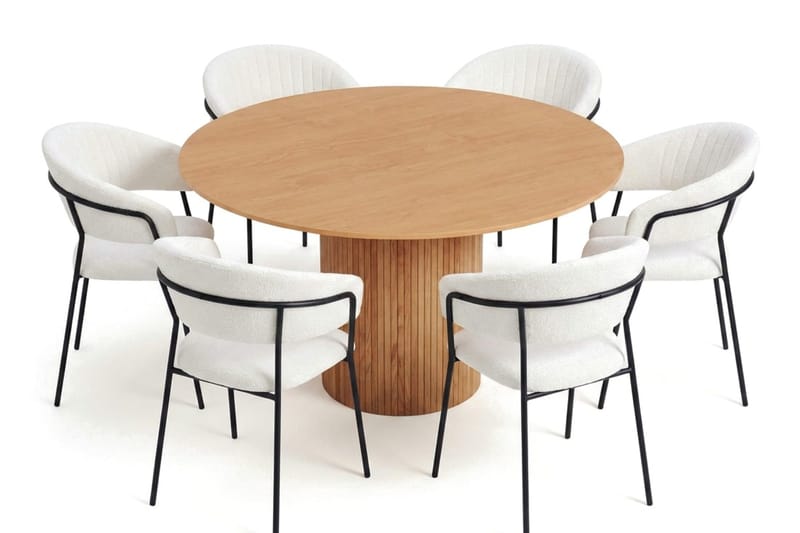 Kopparbo spisebordssæt rundt 130 cm eg med 6 Karol spisebordsstole, Eg