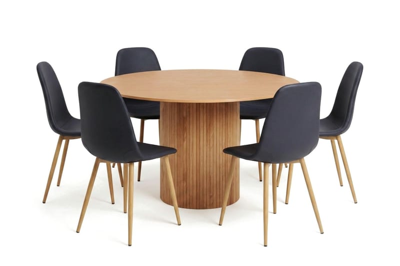 Kopparbo spisebordssæt rundt 130 cm eg med 6 Nibe spisebordsstole, Eg
