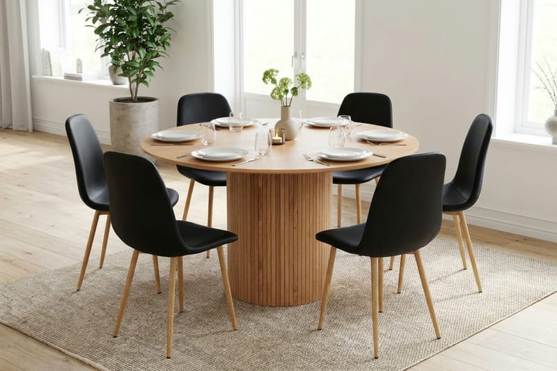 Kopparbo spisebordssæt rundt 130 cm eg med 6 Nibe spisebordsstole - Eg - Møbler - Borde - Spisebordssæt