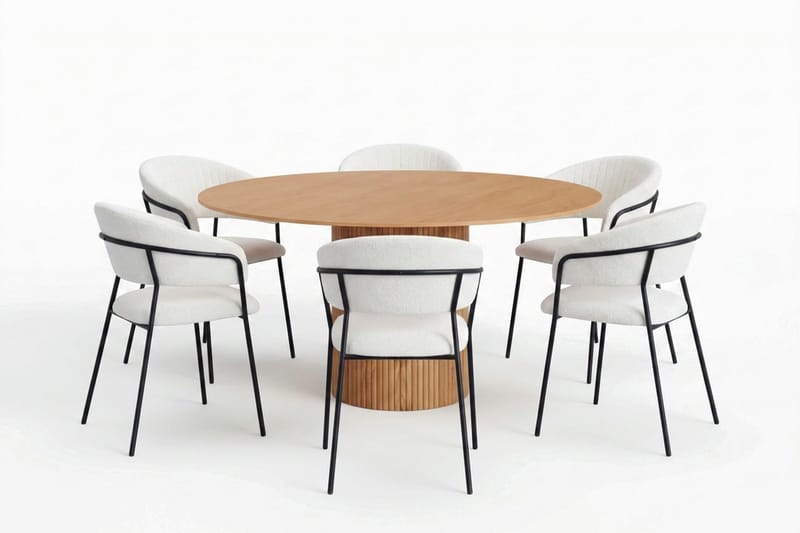 Kopparbo spisebordssæt rundt 150 cm eg med 6 Karol spisebordsstole - Eg - Møbler - Borde - Spisebordssæt