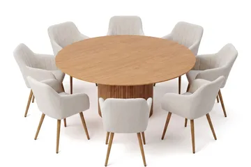 Kopparbo Spisebordssæt rundt 180 cm Eg med 8 Filippa Spisebordsstole - Eg - Møbler - Borde - Spisebordssæt