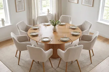 Kopparbo Spisebordssæt rundt 180 cm Eg med 8 Filippa Spisebordsstole - Eg - Møbler - Borde - Spisebordssæt