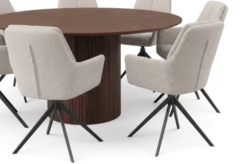 Kopparbo Spisebordssæt rundt 180 cm Valnød med 8 Torsby Spisestole - Valnød - Møbler - Borde - Spisebordssæt