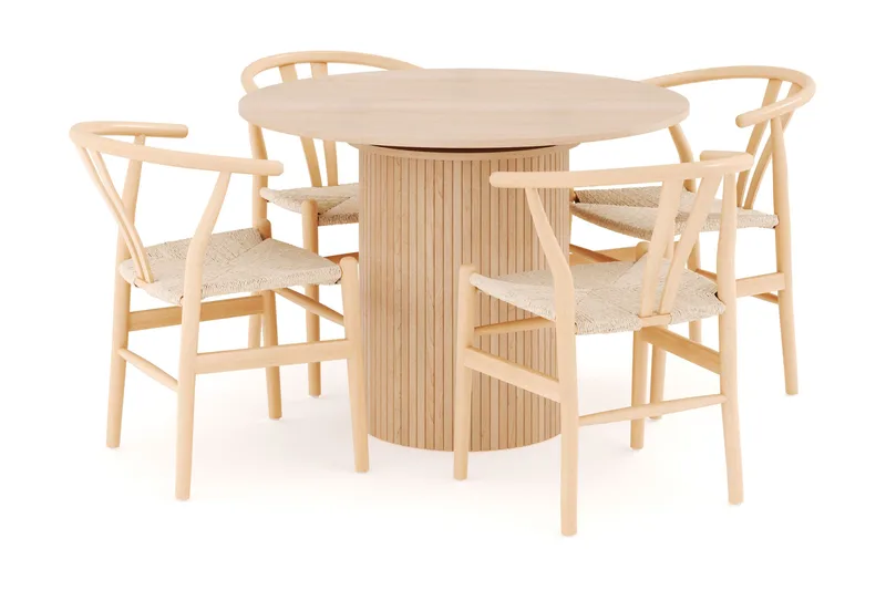 Kopparbo Spisegruppe 106 cm Forlængbar med 4 Dastoori Spisestole, Whitewash