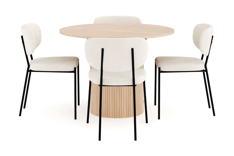 Kopparbo Spisegruppe 106 cm Forlængbar med 4 Gemmiano Spisestole - Whitewash - Møbler - Borde - Spisebordssæt