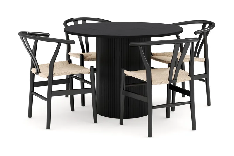 Kopparbo Spisegruppe 106 cm Rund med 4 Dastoori Spisestol, Sort