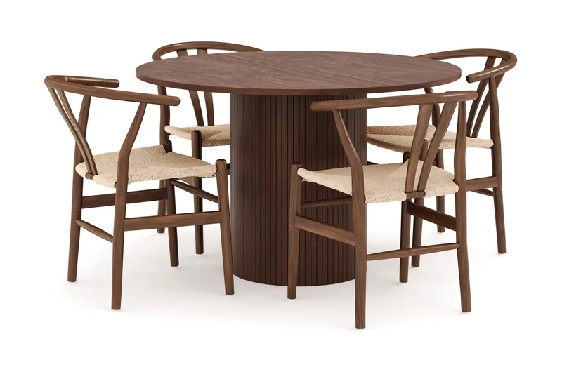 Kopparbo Spisegruppe 120 cm Rund med 4 Dastoori Spisestol, Mørkebrun