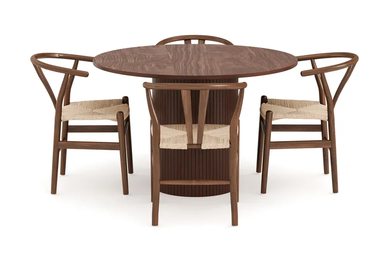Kopparbo Spisegruppe 120 cm Rund med 4 Dastoori Spisestol - Mørkebrun - Møbler - Borde - Spisebordssæt