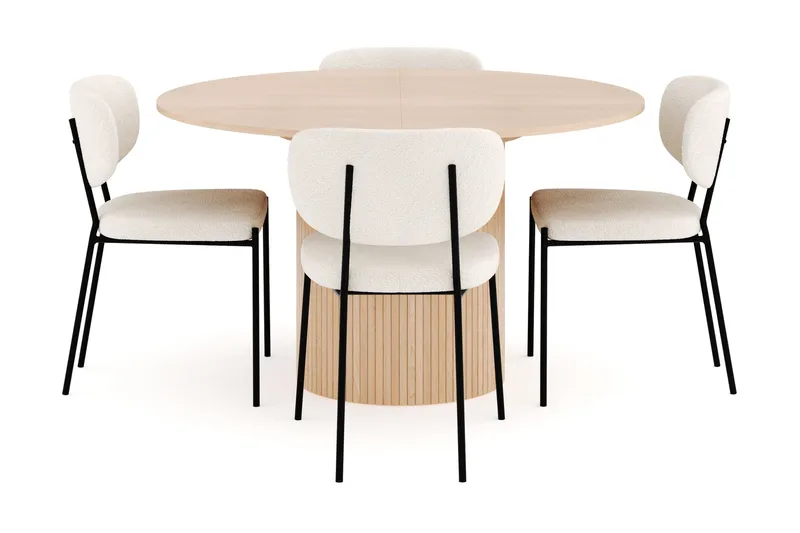 Kopparbo Spisegruppe 130 cm Rund Forlængbar med 4 Gemmiano Spisestole - Whitewash - Møbler - Borde - Spisebordssæt