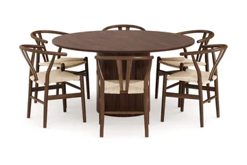 Kopparbo Spisegruppe 150 cm med 6 Dastoori Spisestole - Valnød - Møbler - Borde - Spisebordssæt
