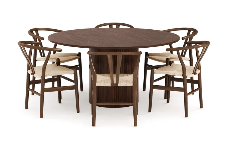Kopparbo Spisegruppe 150 cm med 6 Dastoori Spisestole - Valnød - Møbler - Borde - Spisebordssæt