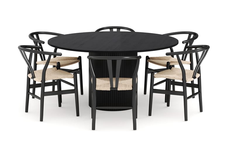 Kopparbo Spisegruppe 150 cm Rund med 6 Dastoori Spisestol - Sortbejdset eg - Møbler - Borde - Spisebordssæt