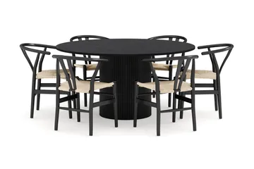 Kopparbo Spisegruppe 150 cm Rund med 6 Dastoori Spisestol - Sortbejdset eg - Møbler - Borde - Spisebordssæt