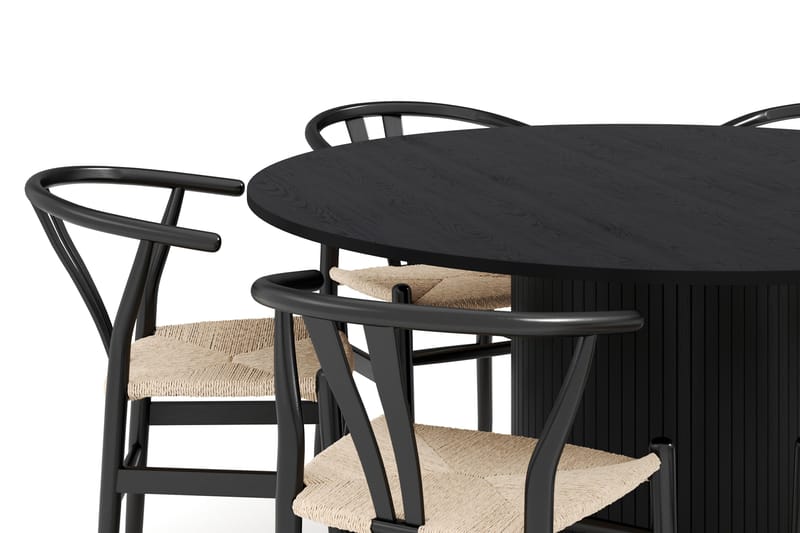 Kopparbo Spisegruppe 150 cm Rund med 6 Dastoori Spisestol - Sortbejdset eg - Møbler - Borde - Spisebordssæt