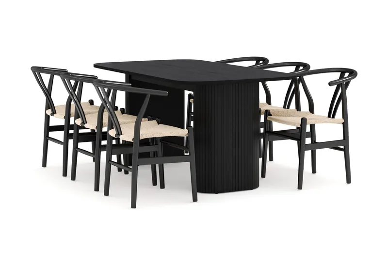 Kopparbo Spisegruppe 160 cm med 6 Dastoori Spisestol, Sort
