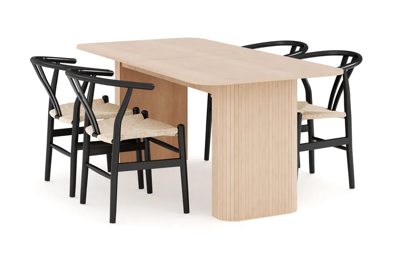 Kopparbo Spisegruppe 180-240 cm Forlængbar med 4 Dastoori Spisestole - Whitewash - Møbler - Borde - Spisebordssæt