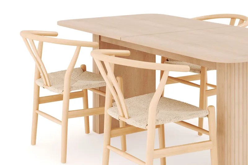 Kopparbo Spisegruppe 180-240 cm Forlængbar med 4 Dastoori Spisestole - Whitewash - Møbler - Borde - Spisebordssæt