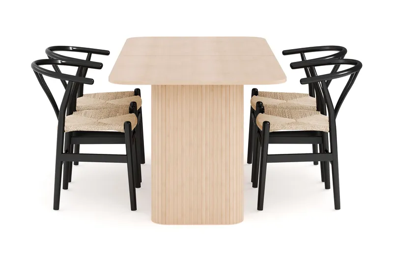 Kopparbo Spisegruppe 180-240 cm Forlængbar med 4 Dastoori Spisestole - Whitewash - Møbler - Borde - Spisebordssæt