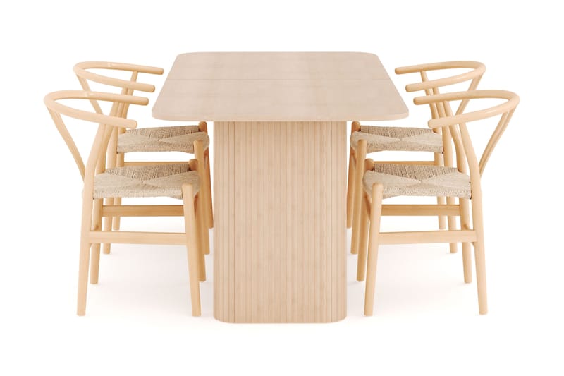 Kopparbo Spisegruppe 180-240 cm Forlængbar med 4 Dastoori Spisestole - Whitewash - Møbler - Borde - Spisebordssæt