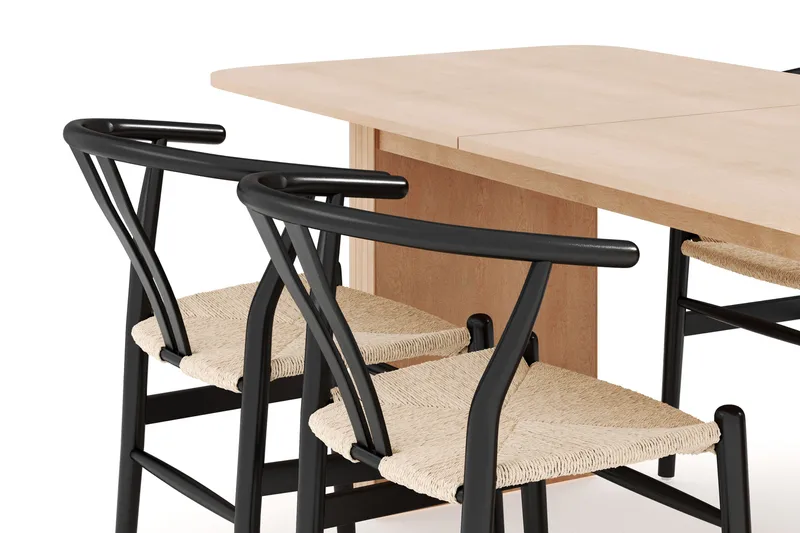 Kopparbo Spisegruppe 180-240 cm Forlængbar med 4 Dastoori Spisestole - Whitewash - Møbler - Borde - Spisebordssæt