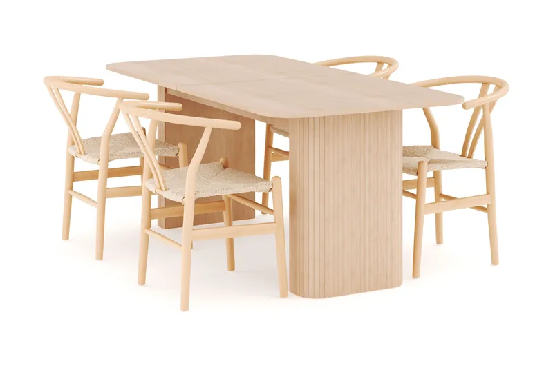 Kopparbo Spisegruppe 180-240 cm Forlængbar med 4 Dastoori Spisestole, Whitewash
