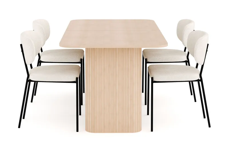 Kopparbo Spisegruppe 180-240 cm Forlængbar med 4 Gemmiano Spisestole - Whitewash - Møbler - Borde - Spisebordssæt