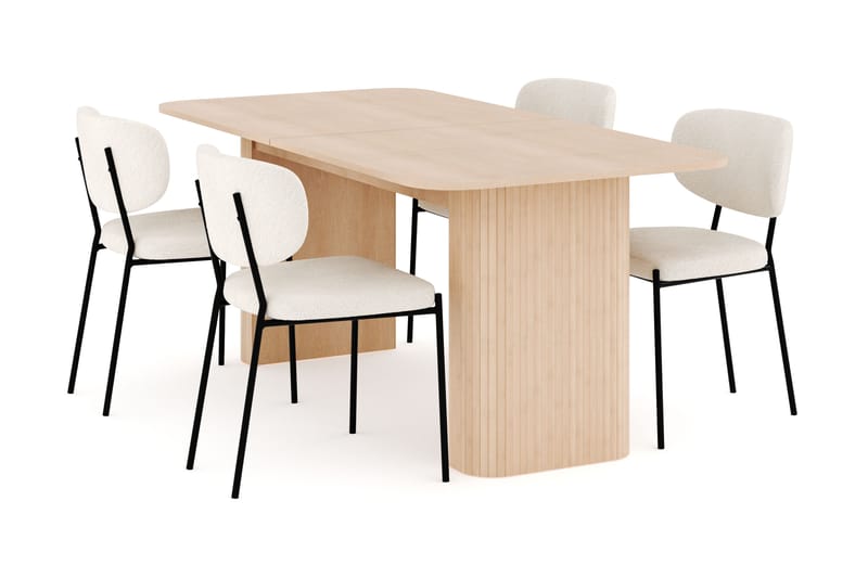Kopparbo Spisegruppe 180-240 cm Forlængbar med 4 Gemmiano Spisestole - Whitewash - Møbler - Borde - Spisebordssæt