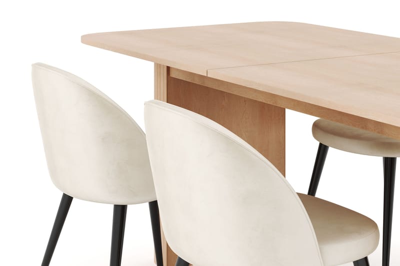 Kopparbo Spisegruppe 180-240 cm Forlængbar med 4 Valeri Fløjlsstole - Whitewash - Møbler - Borde - Spisebordssæt