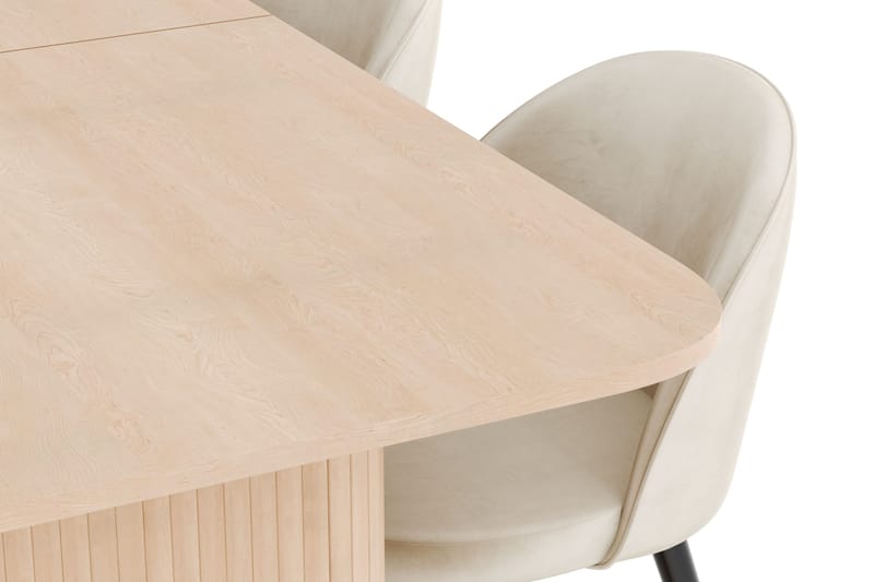 Kopparbo Spisegruppe 180-240 cm Forlængbar med 4 Valeri Fløjlsstole - Whitewash - Møbler - Borde - Spisebordssæt