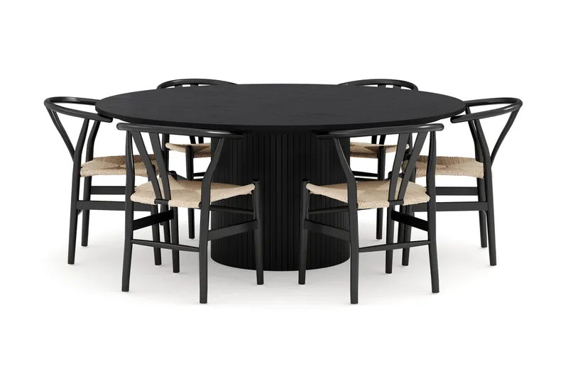 Kopparbo Spisegruppe 180 cm med 6 Dastoori Spisestol, Sort