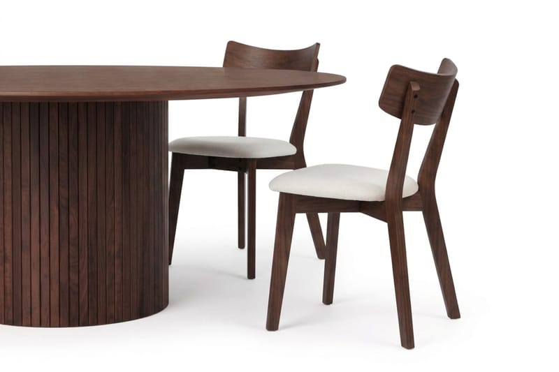Kopparbo spisegruppe 180 cm rund i valnød med 8 Amelia spisebordsstole med hynde - Valnød/Beige - Møbler - Borde - Spisebordssæt