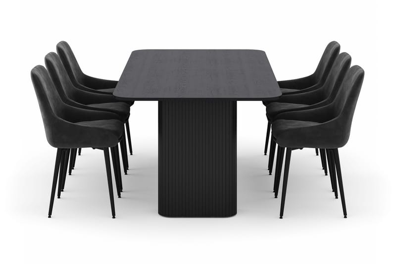 Kopparbo Spisegruppe 200-206cm med 6 Alsarp Spisestole - Sort - Møbler - Borde - Spisebordssæt