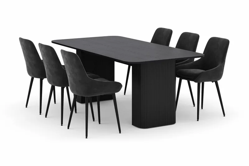 Kopparbo Spisegruppe 200-206cm med 6 Alsarp Spisestole, Sort