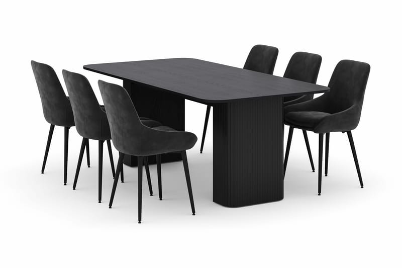 Kopparbo Spisegruppe 200-206cm med 6 Alsarp Spisestole, Sort