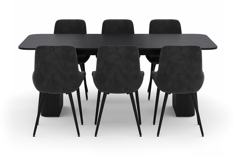 Kopparbo Spisegruppe 200-206cm med 6 Alsarp Spisestole - Sort - Møbler - Borde - Spisebordssæt