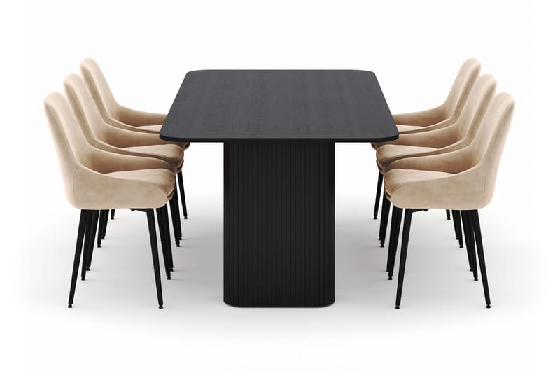 Kopparbo Spisegruppe 200-206cm med 6 Alsarp Spisestole - Sort - Møbler - Borde - Spisebordssæt