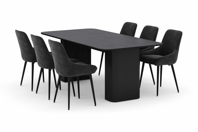 Kopparbo Spisegruppe 200-206cm med 6 Alsarp Spisestole, Sort