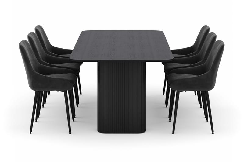 Kopparbo Spisegruppe 200-206cm med 6 Alsarp Spisestole - Sort - Møbler - Borde - Spisebordssæt