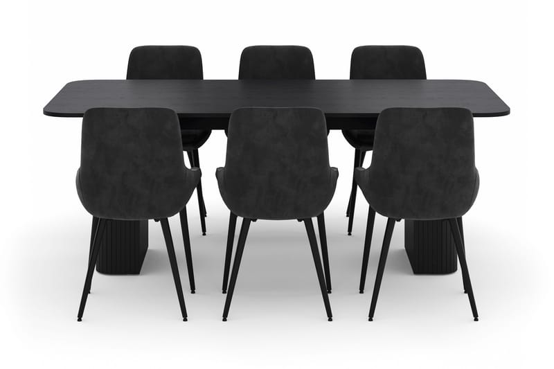 Kopparbo Spisegruppe 200-206cm med 6 Alsarp Spisestole - Sort - Møbler - Borde - Spisebordssæt