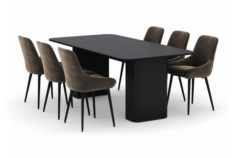 Kopparbo Spisegruppe 200-206cm med 6 Alsarp Spisestole, Sort