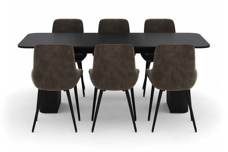 Kopparbo Spisegruppe 200-206cm med 6 Alsarp Spisestole - Sort - Møbler - Borde - Spisebordssæt