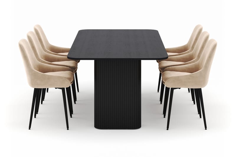 Kopparbo Spisegruppe 200-206cm med 6 Alsarp Spisestole - Sort - Møbler - Borde - Spisebordssæt