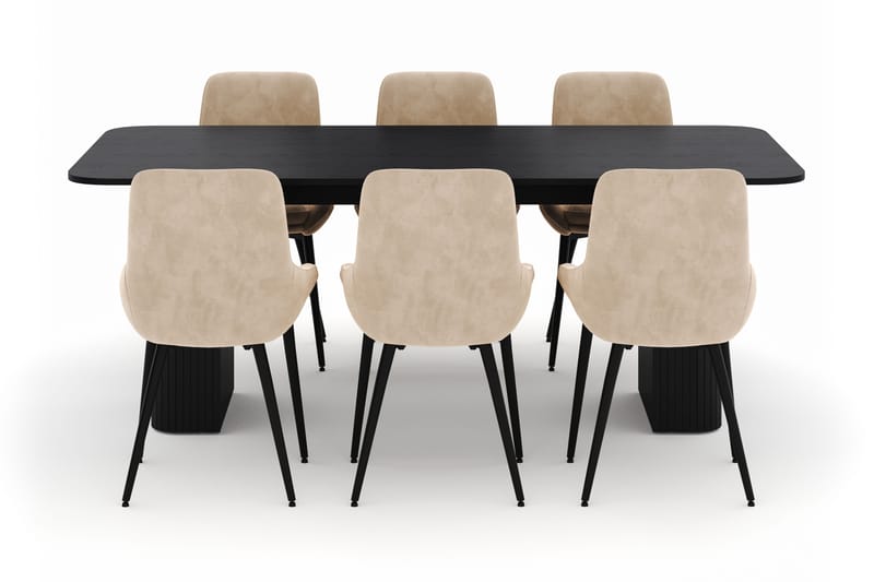 Kopparbo Spisegruppe 200-206cm med 6 Alsarp Spisestole - Sort - Møbler - Borde - Spisebordssæt