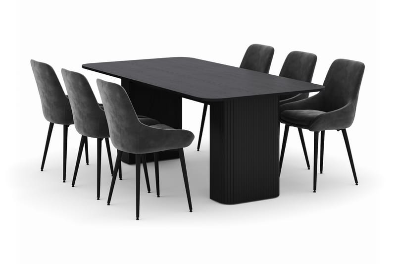 Kopparbo Spisegruppe 200-206cm med 6 Alsarp Spisestole, Sort