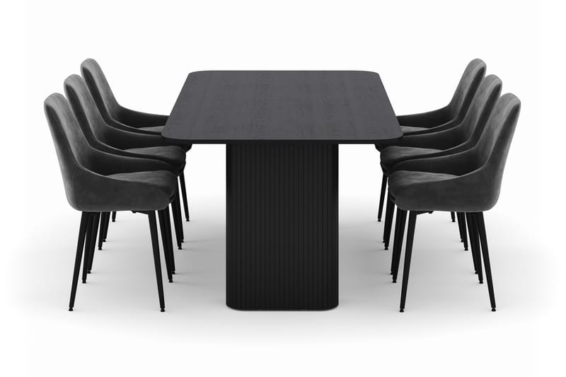 Kopparbo Spisegruppe 200-206cm med 6 Alsarp Spisestole - Sort - Møbler - Borde - Spisebordssæt