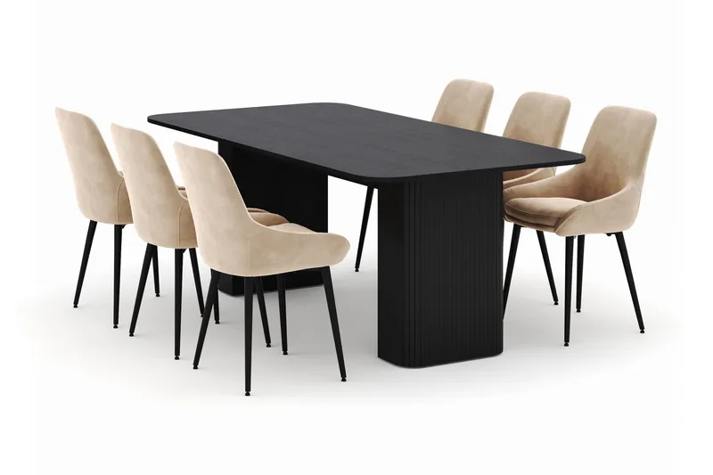Kopparbo Spisegruppe 200-206cm med 6 Alsarp Spisestole, Sort