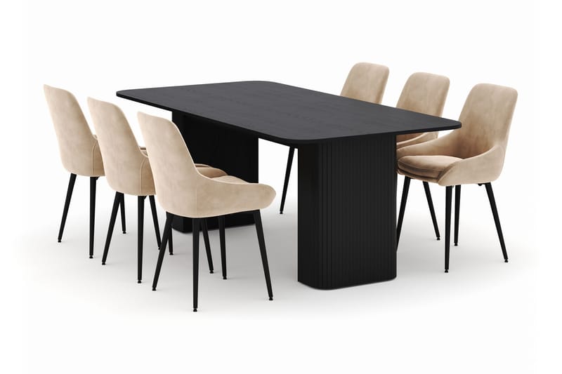 Kopparbo Spisegruppe 200-206cm med 6 Alsarp Spisestole, Sort
